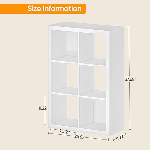 Miniatura 3 de furtble Estantería con contenedores de almacenamiento, organizador de almacenamiento de 6 cubos con paneles traseros, estantería abierta de madera