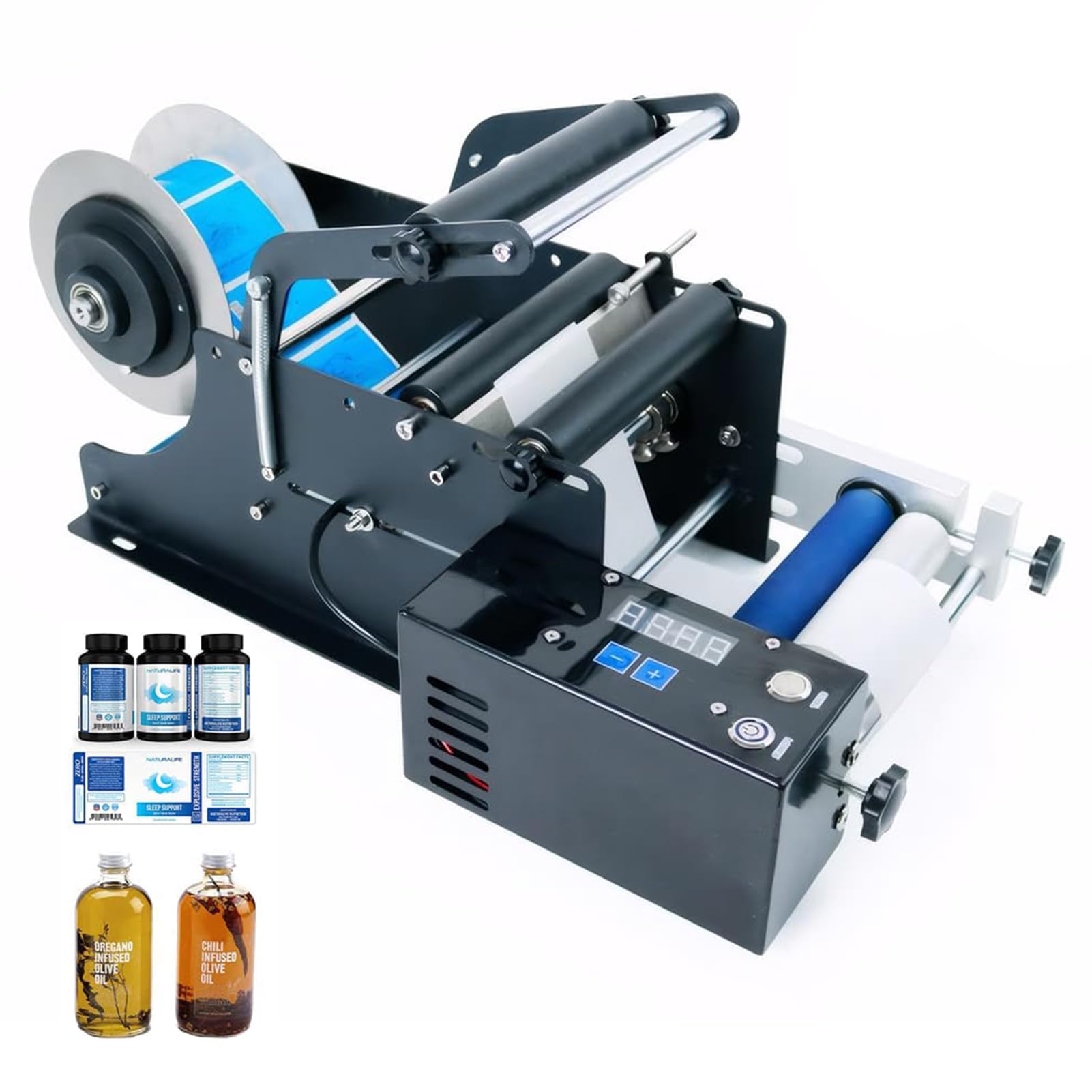 Applicateur d'étiquettes électrique de bouteilles rondes pour formats 15 à 120 mm