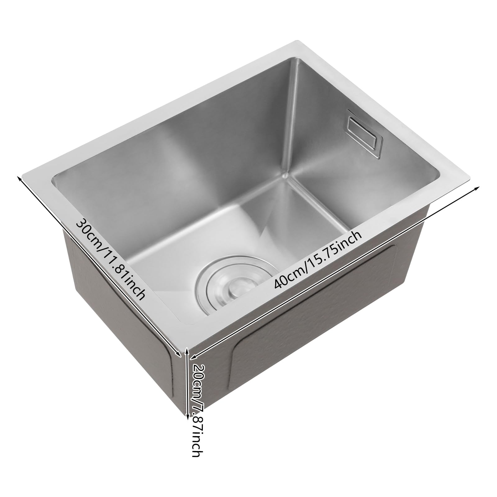 Lavello in acciaio inox 40x30x20cm, lavello da incasso con filtro di drenaggio e foro anti-trabocco, lavandino da cucina 1 vasca, per cucina/lavanderia (Argento)