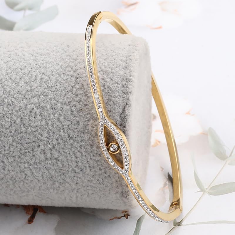 Evil Eye Bracelet for Women Dainty Bracelets 14K Gold Plated with Crystcal Cubic Zirconia Cute Bangle Jewelry Gift for Her (A-Silver) - Image 5