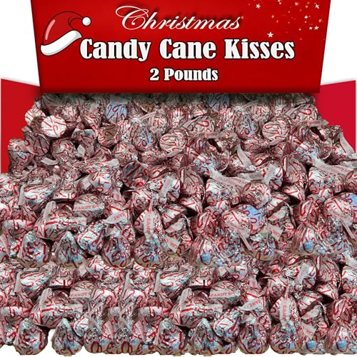 Christmas Hershey Candy Cane Kisses, 2 Lbs Bulk, Individually Wrapped Hershey Milk Chocolate Holiday Kisses with Candy Cane Bits, Stocking Stuffer Candy, Winter Celebration Gifts, appx 200 Pieces