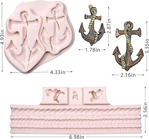 Miniatura 2 de Moldes de silicona de anclaje, molde de fondant de cuerda, chocolate pirata para cuerda pirata, gancho de barco, timón, arcilla de resina