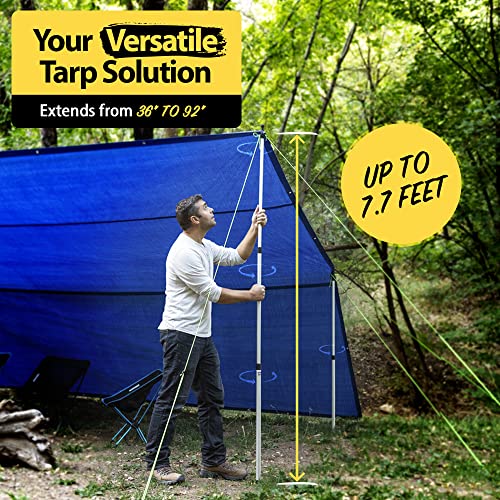 Everbeam Telescopic Tarp Pole for Camping, Hiking, Fishing - Adjustable Aluminium Rods Extend To 92" - Portable & Lightweight, Ideal for Awning, Tent Fly - Includes Guy Lines, Stakes, Carry Bag-2 Pack by Everbeam - Image 2