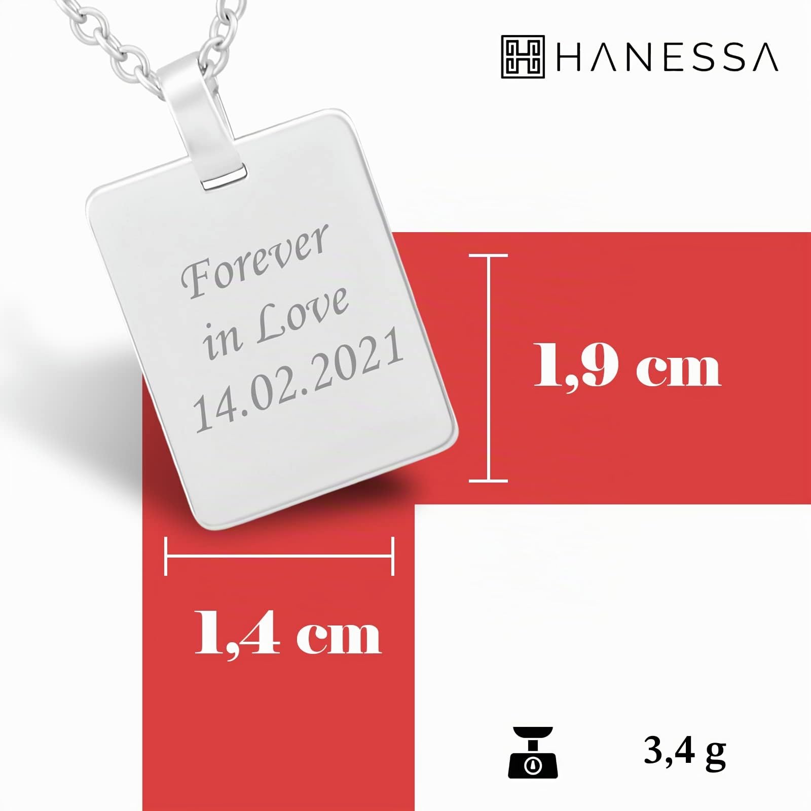 925 Sterling Silber Kette mit Gravur 42 + 3 cm mit Anhänger Dog Tag in silber - Personalisierte Halskette Damen Silberkette Schmuck - Geschenke personalisiert