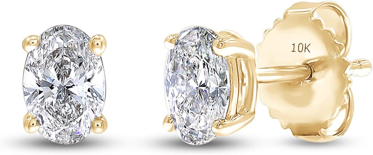 SAVEARTH DIAMONDS 1 Carat Oval Shape Lab Grown Diamond Push Back Solitaire Stud Earring For Women In 10K Or 14K Solid Gold Jewelry (Color: G-H, Clarity: VS-SI, 1.00 Cttw)