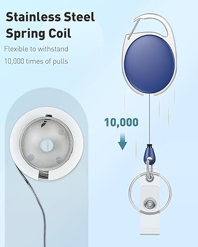 Miniatura 10 de Uniclife Llavero retráctil para soporte de insignia, carrete de insignia, cuerda de alambre de acero, mosquetón y llavero, paquete de 5