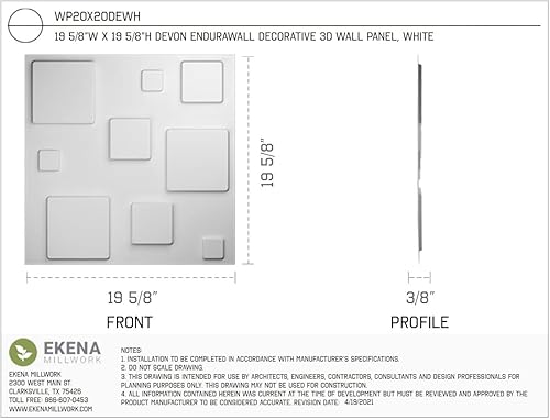 Miniatura 2 de Ekena Millwork WP20X20DEWH-CASE-12 19 5/8 pulgadas de ancho x 19 5/8 pulgadas de alto Devon EnduraWall Decorativo 3D Panel de pared Cubre 32.1 pies