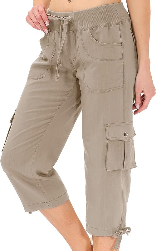 MoFiz Capris para Mujer con Bolsillos, Pantalones Capri Informales de Ajuste Holgado, Pantalones Cargo holgados y livianos para Mujer para Senderismo
