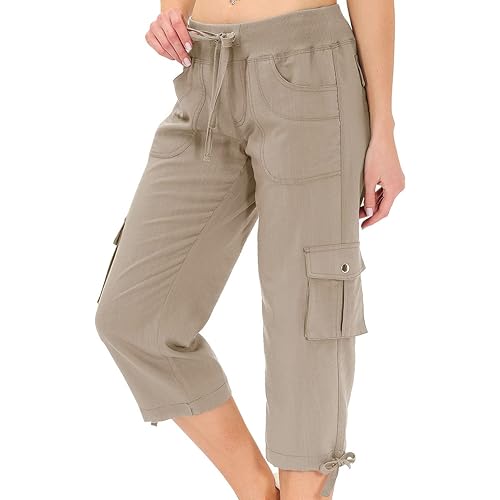 MoFiz Womens Capris with Pockets Loose Fit Casual Capri Pants Dressy Lightweight Ladies Baggy Cargo Pants for Hiking