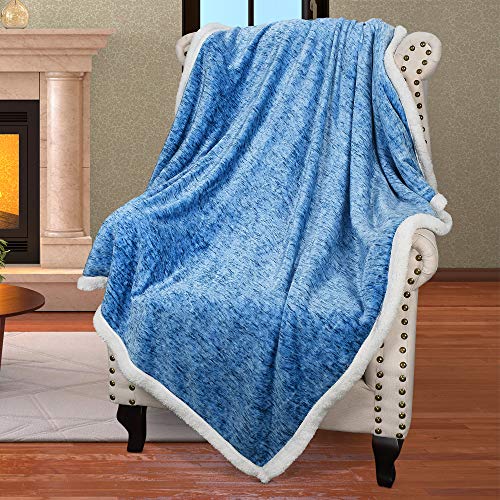 Catalonia Sherpa Throw Blanket, Super Soft Fluffy Fuzzy Comfy Velvet Plush Fleece Tv Blankets And Throws For Sofa Couch Bed For Adults Child, 50”X60”, Melange Blue #TOP5