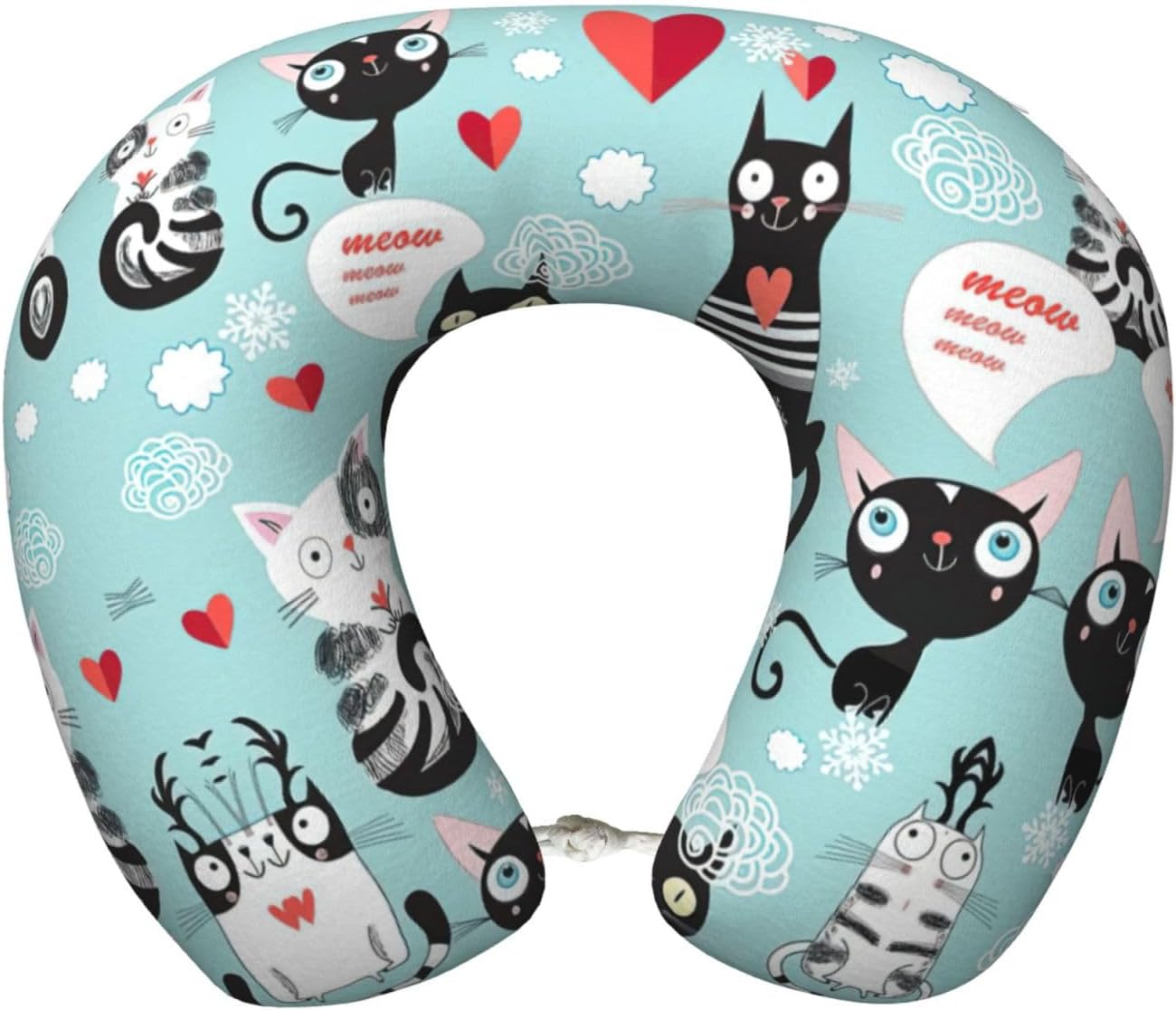 Cuscino da viaggio con stampa di gatti bianchi e neri, cuscino da collo in memory foam, cuscino portatile per hotel, campeggio, chi dorme sul lato e sulla schiena