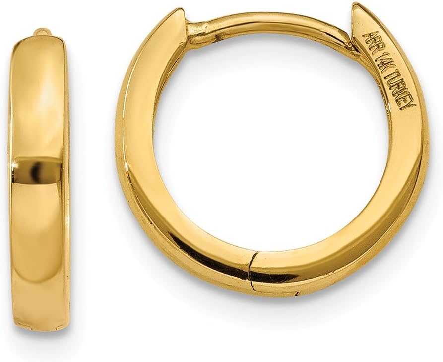 14k Yellow Gold 2.25mm Hinged Hoop Huggie Earrings (8mm x 2.5mm)