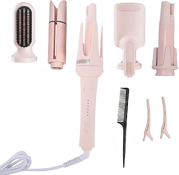 Automatic Curling Iron, Hair Curlers with 5 Curling Barrels, 5 in 1 Straightening & Volumizing Brush with 3 Temperature Timer Auto Rotating Curling Iron Hair Curling Wand for Versatile Styling