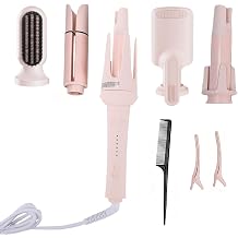 Automatic Curling Iron, Hair Curlers with 5 Curling Barrels, 5 in 1 Straightening & Volumizing Brush with 3 Temperature Timer Auto Rotating Curling Iron Hair Curling Wand for Versatile Styling
