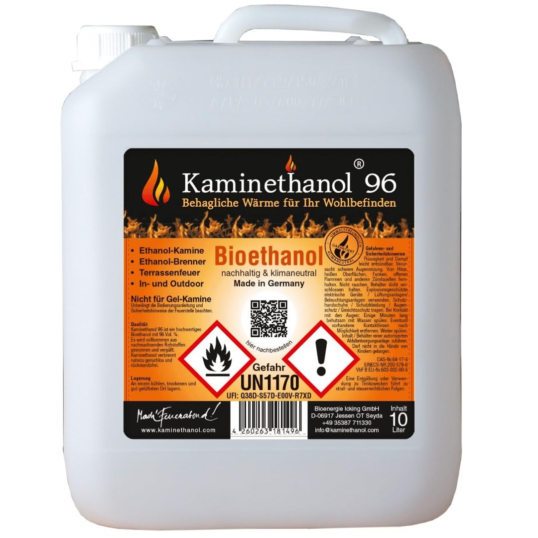 Icking Bioethanol 96,6% 30 Liter (3 x 10 L) | Premium Qualität - direkt vom Hersteller für Ethanol Kamine, Alkohol-Brenner, Terrasenfeuer, Raumfeuer und Gartenfackeln