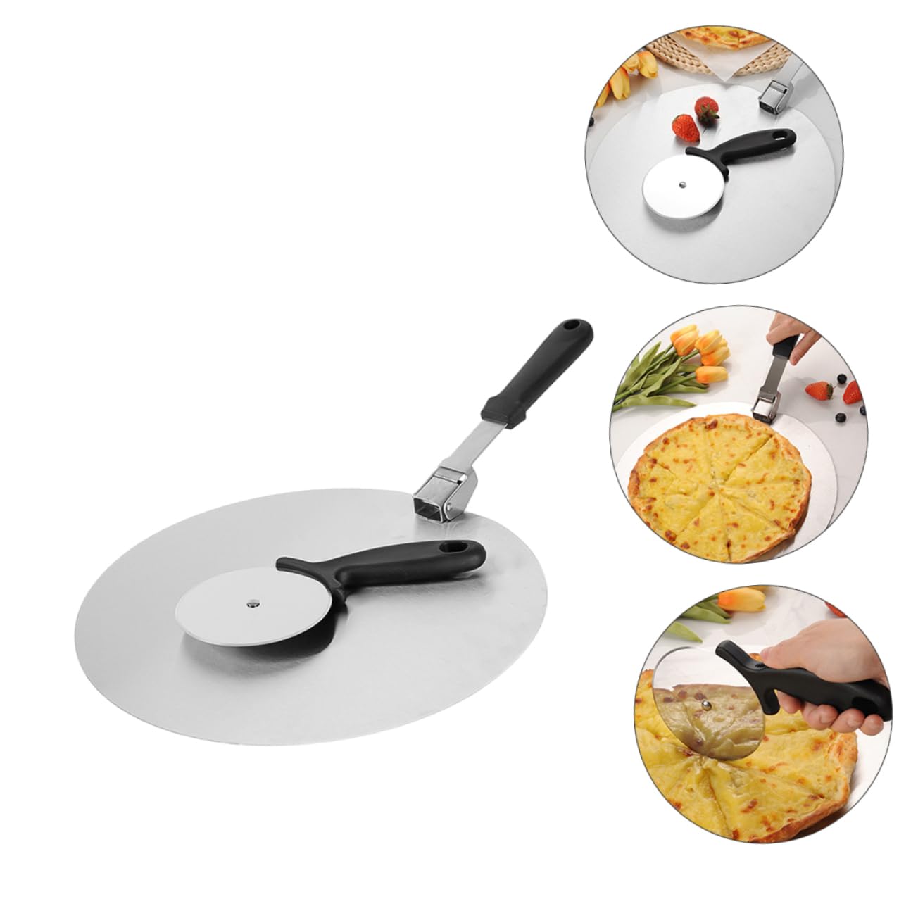 PRETYZOOM 1 Set Folding Pizza Peel and Cutter Metal Pizza Paddle Cakes and Bread Ergonomic Handle for Easy Loading and Unloading