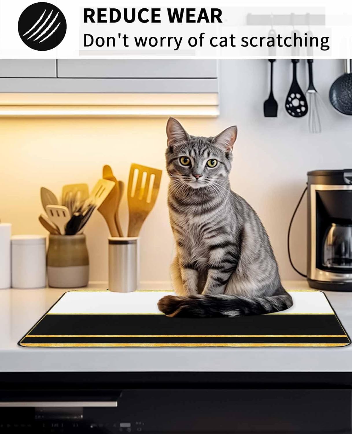 Stove Top Cover Black Stove Cover for Electric Stove Top Luxury Golden Stripes Lines Glass Cooktop Covers Anti-Slip Mat Heat R esistant Countertop Protector Kitchen Decor 28.5"x20.5"