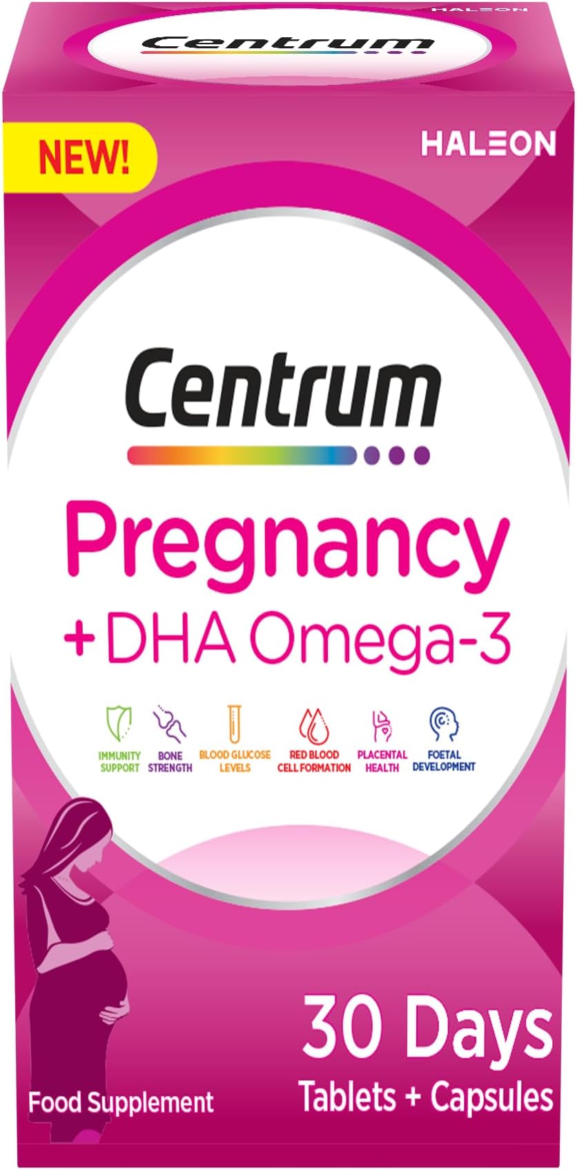 Centrum Pregnancy Vitamins for Women, Pregnancy Vitamins with DHA, Omega 3 and Folic Acid, 60 Count, 30 Day Supply
