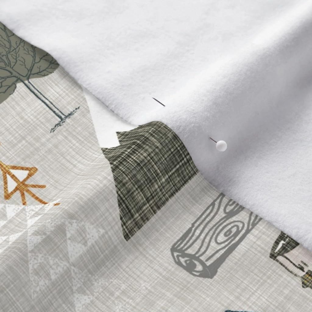 Spoonflower Fabric - Woodland Forest Woods Wilderness Adventure Explore Gray Mustard Blue Printed on Polartec(R) Fleece Fabric by The Yard - Sewing Blankets Loungewear and No-Sew