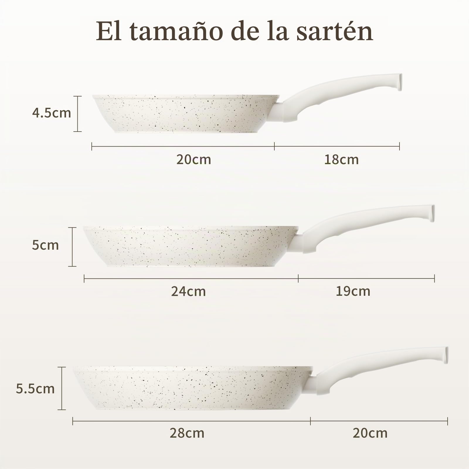 Innerwell Juego de 3 sartenes antiadherentes 20 + 24 + 28 cm, sartén de inducción con revestimiento antiadherente cerámico, sin PFOA, apto para horno y lavavajillas, Blanco
