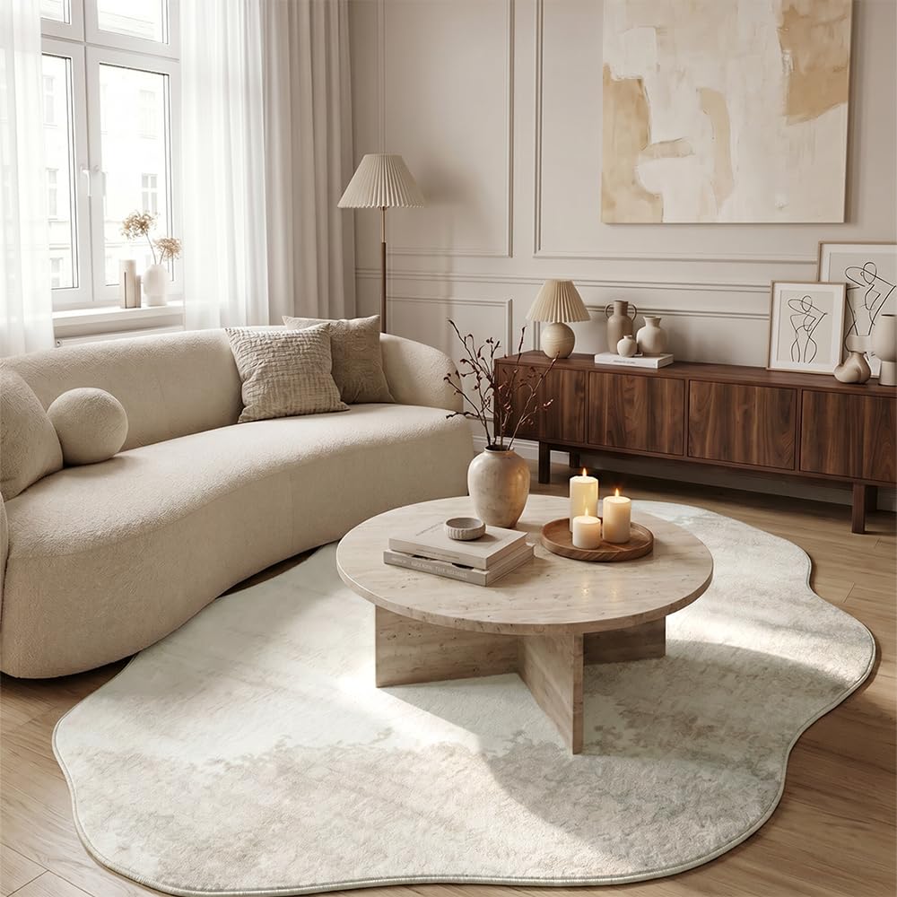 Mazovia Tapis Salon 120x160cm Beige Abstrait Design Antidérapant Décoratif
