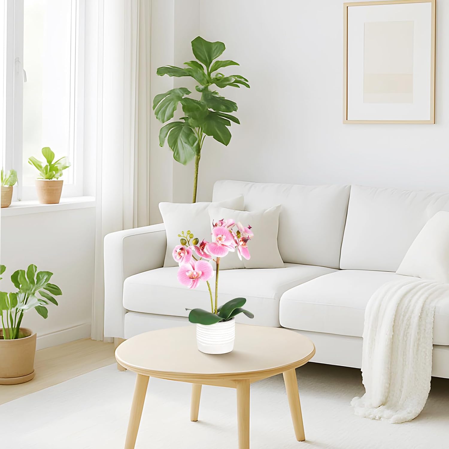 Artificial Orchid Flower Plant, 14.96'' Real Touch Artificial Orchid White with Ceramic Vase, Fake Orchids Flowers Decor for Indoor/Home Wedding/Office/Table Centerpieces Arrangements(Rosy-pink)