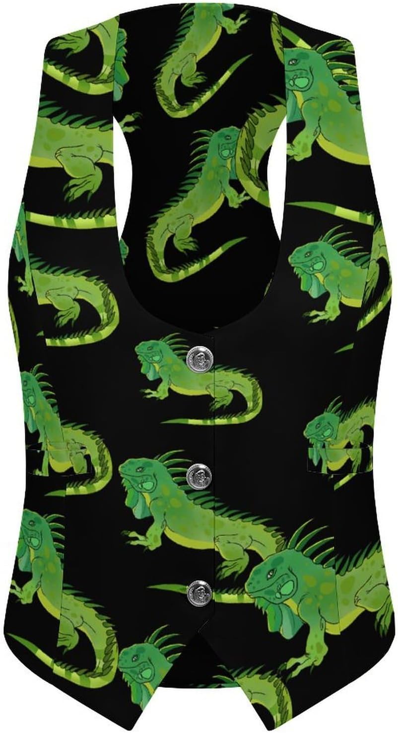 Big Iguana Lizard Women's Suit Vest V Neck Button Down Waistcoat Jacket Business Casual Tops
