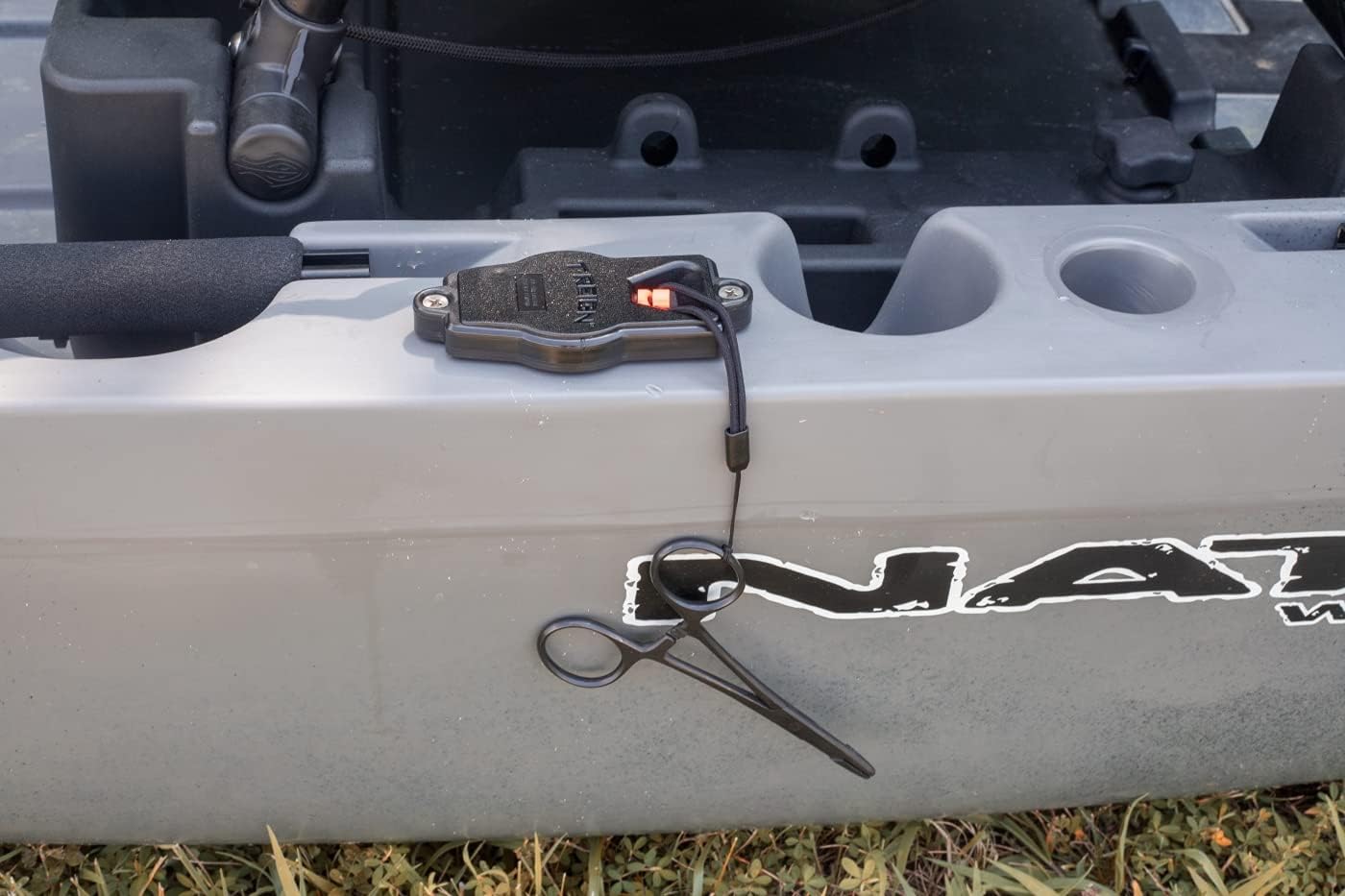 YakAttack Surface Mount Retractor | 36" Kevlar Cord with Removable 4" Tether | Secure Small Tools & Accessories on Rotomolded Kayaks | Made in USA