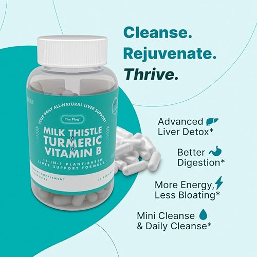 Miniatura 2 de The Plug Liver Cleanse Detox & Repair Cardo mariano (silimarina), cúrcuma, raíz de diente de león y vitamina B, cápsulas herbales para apoyo