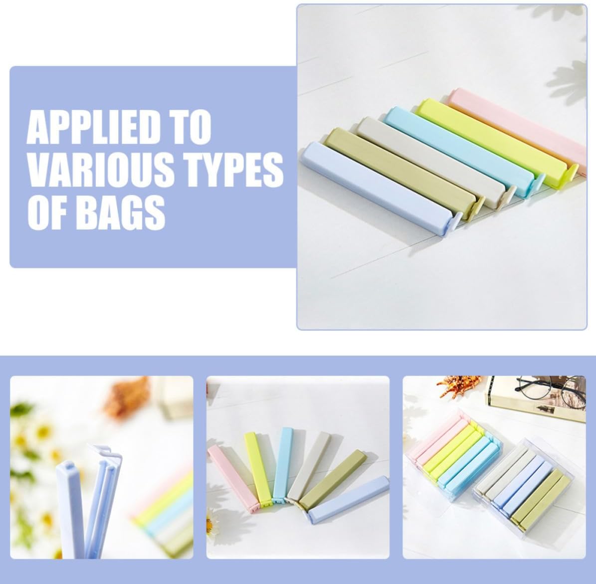 12pcs Food Bag Clips for Food Storage and Bread Sealing Sturdy Pp Material Chip Bag Sealer Clips Tightly and Prevent Leaks or Spills for Home and Office Random Color