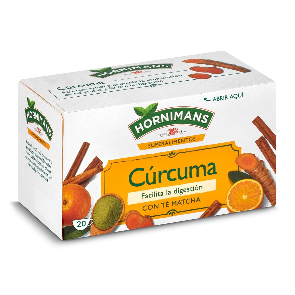 Hornimans Infusión de Cúrcuma con Té Matcha 100% Natural | 20 bolsitas | ConTeína