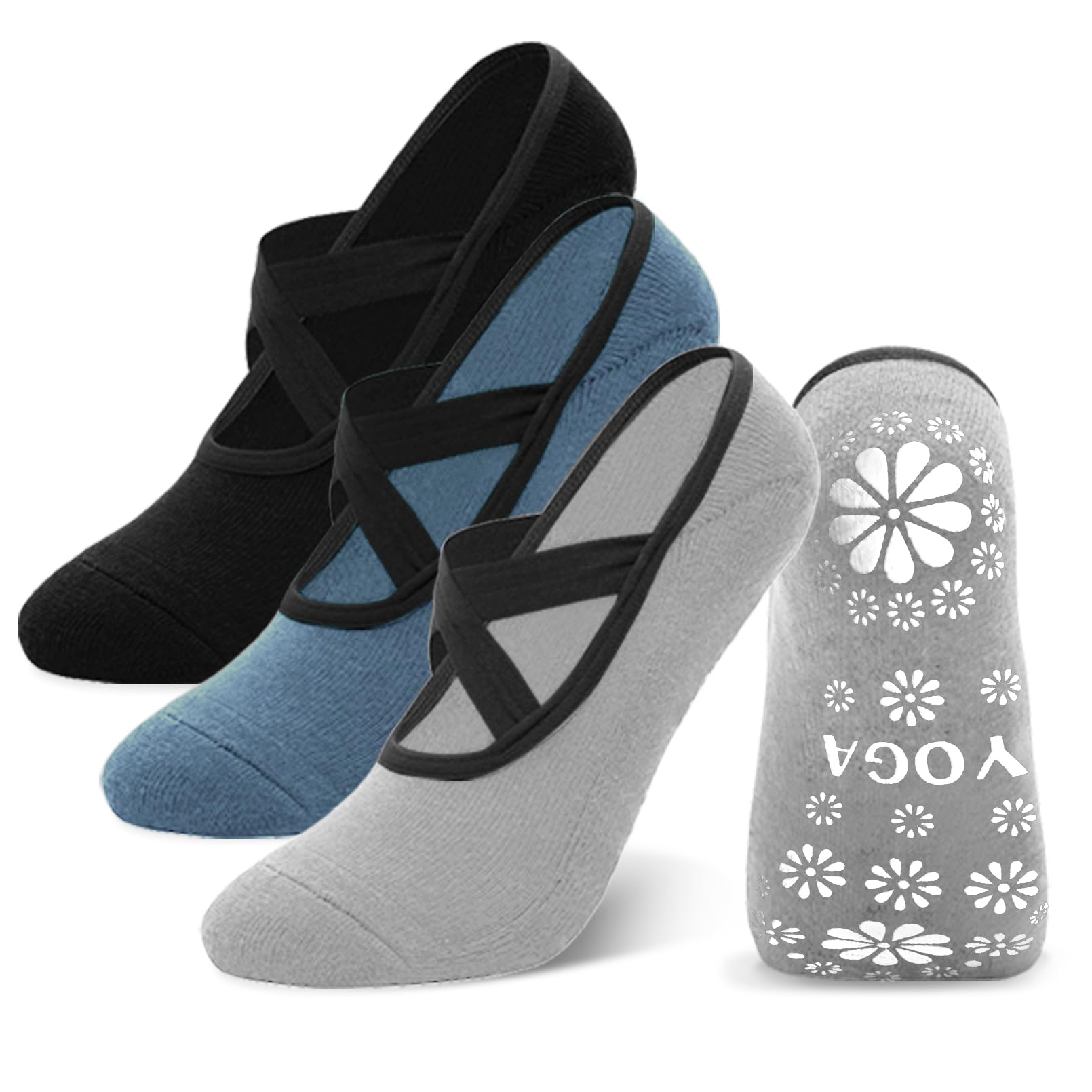 Women's Yoga Socks, Pilates Socks Non-slip Breathable Elastic Dance Training Socks Combed Cotton Plus Size UK 4-8