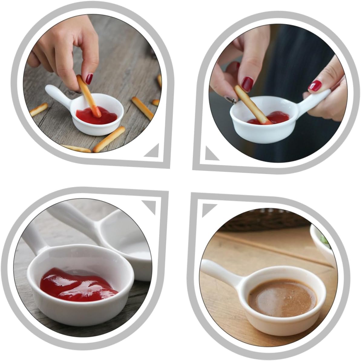 COLLBATH 4pcs Handled Sauce Dishes Ceramic Condiment Bowl Lids for Dipping Sauce