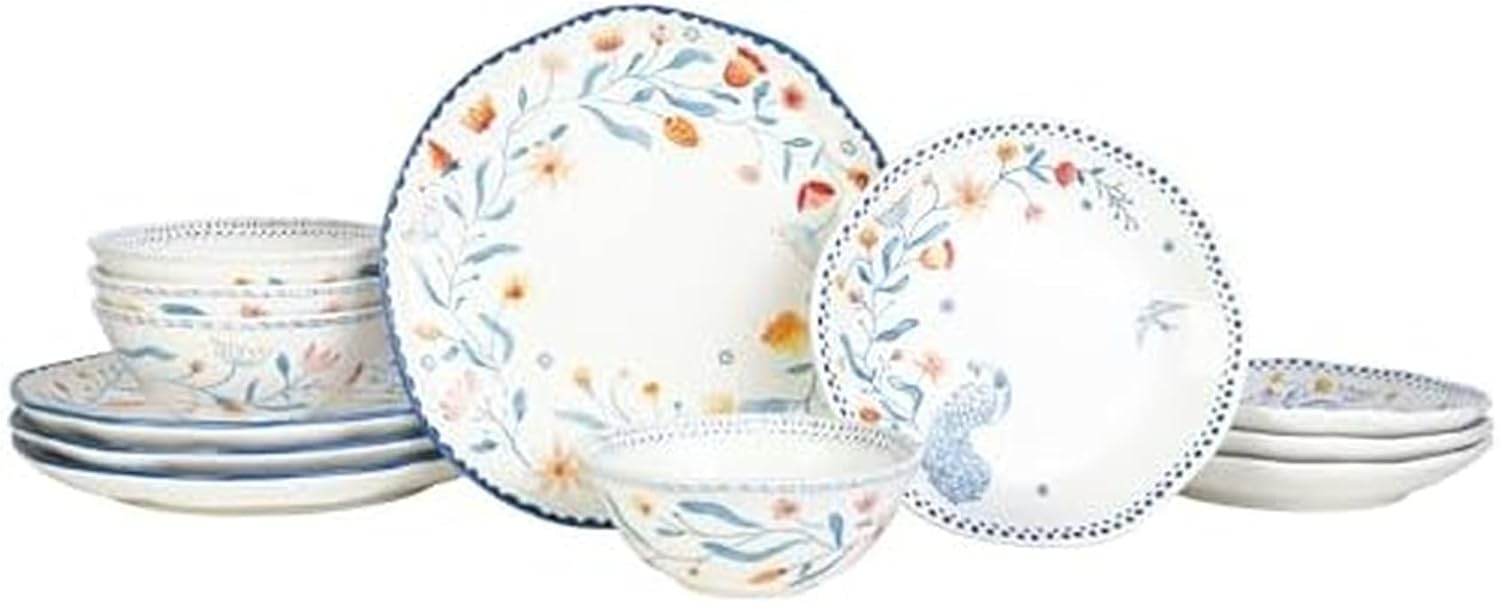 Fitz and Floyd Gracie Floral 12 Piece Dinnerware Set, Service for 4
