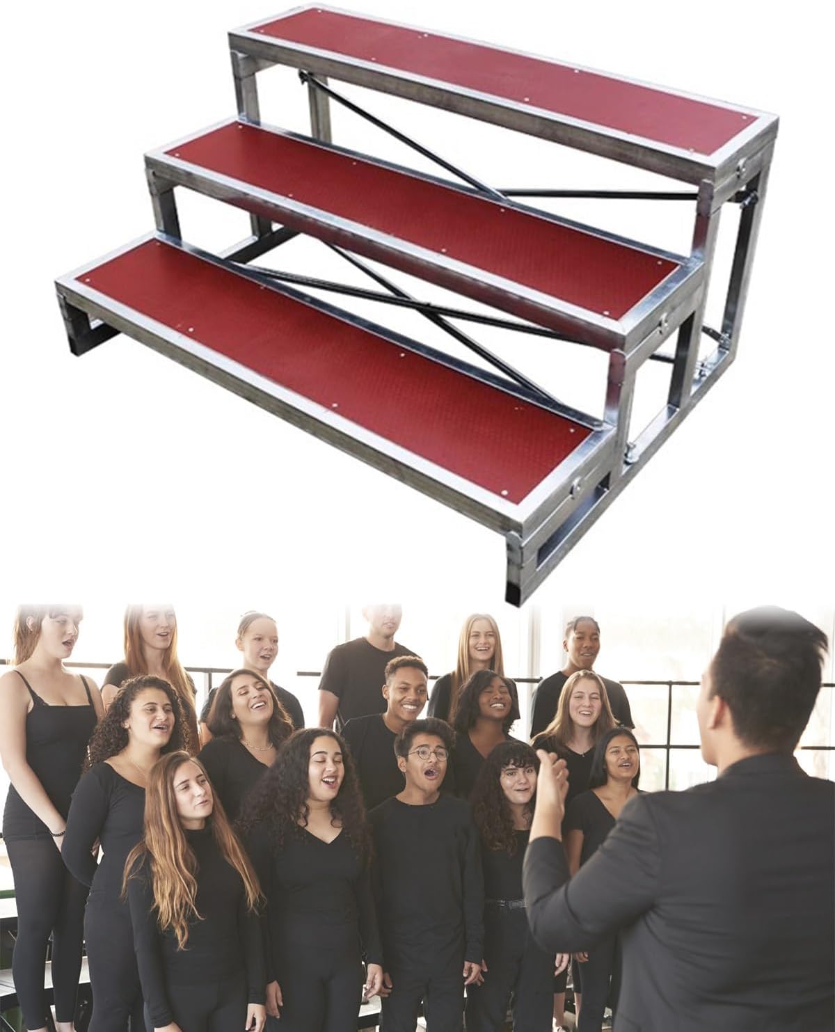 Adjustable Anti-Slip Choir Risers for Schools & Churches, Sturdy Music Performance Platform Step, Ideal for Group Singing & Award Ceremonies (50.4"x11.8"x7.9")