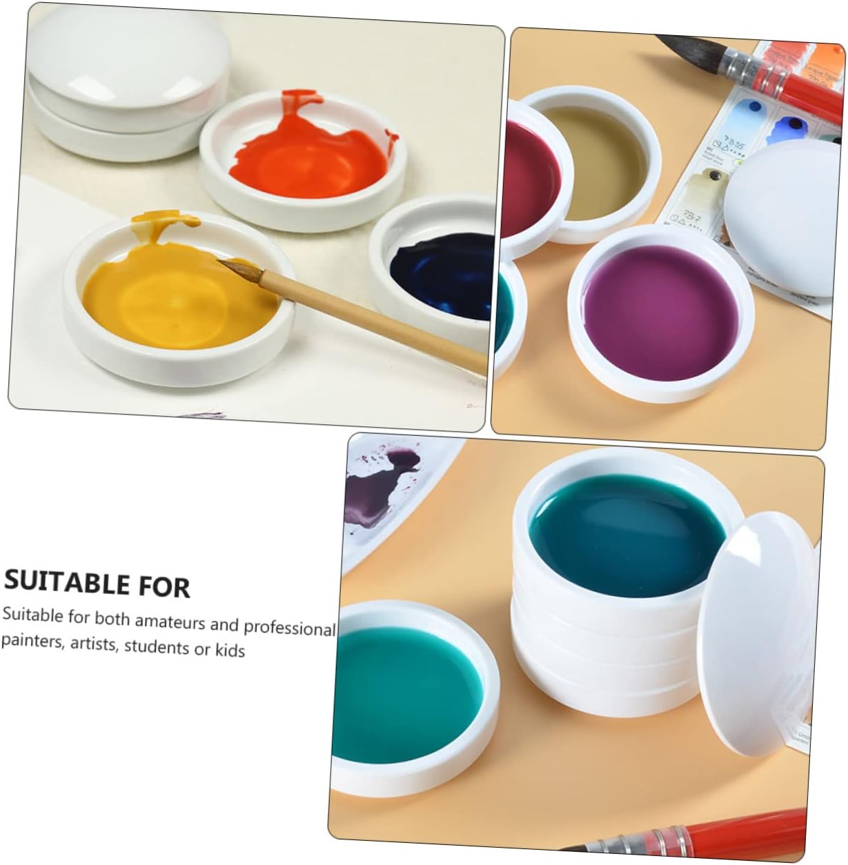 NUOBESTY Five Ceramic Ink Plate Porcelain Mixing Tray for Painting for Artists and Students for Home Decor and Giving