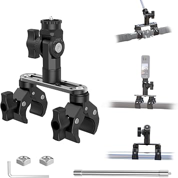 All-in-One Super Clamp Camera Mount & Adjustable Arm Stand with Extension Rod Dual Ball Head Clamp Mount for Motorcycle, Bike, Tripod with 1/4" Adapter Fits Insta360, GoPro and DJI Action etc