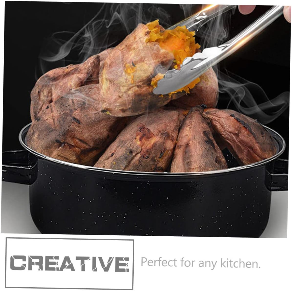 1Set Covered Round Roaster Pan with Lid for Baking Sweet Potatoes Potatoes and Corn Nonstick Enamel Baking Pan with Humanized Binaural Handles Easy-clean Surface Kitchen Roasting Cookware