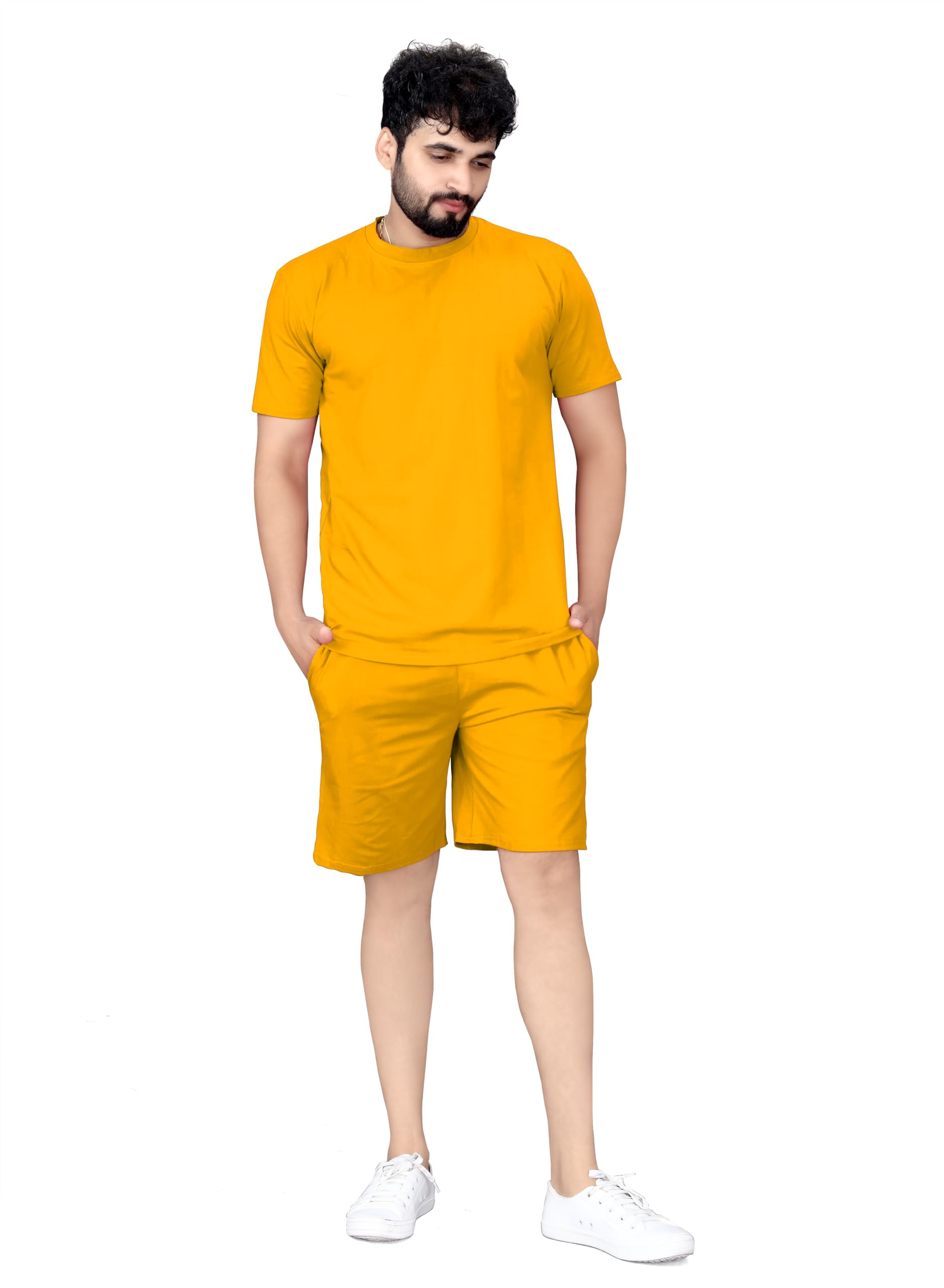 elliti Cotton Blend Solid Casual Round Neck Half Sleeve Oversized Co-ord Set Men's, Pyjama Set, Sleepwear Loungewear T-Shirt and Shorts Combo for Men, Night Wear for Men, Night Suit for Men's-picture-39