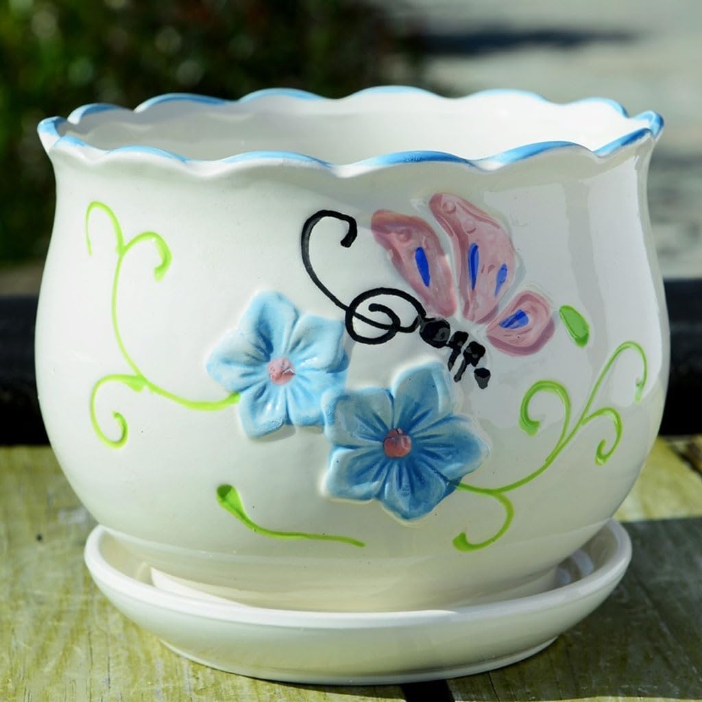 ARINAL Doniczka do sadzenia biała ceramiczna doniczka na kwiaty z tacą biurowy stolik kawowy blat dekoracyjna doniczka na kwiaty chińska doniczka na rośliny do wnętrz (kolor: C, rozmiar: S)