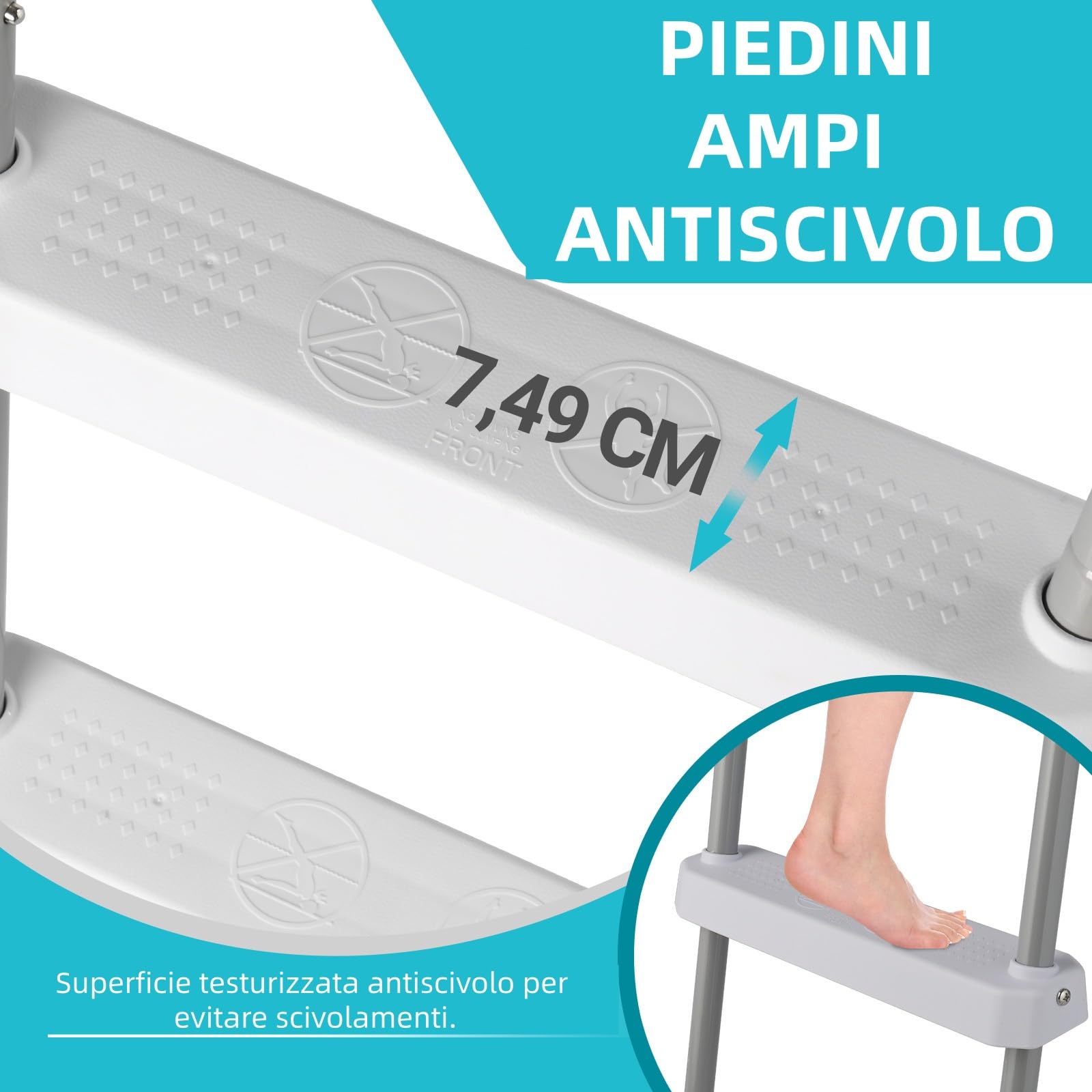 Bonnlo Scaletta per Piscina Fuori Terra in Metallo con Rivestimento Protettivo e Plastica, Scaletta Antiscivolo e Sicura per Bambini (79 x 88 x 134cm, 3)