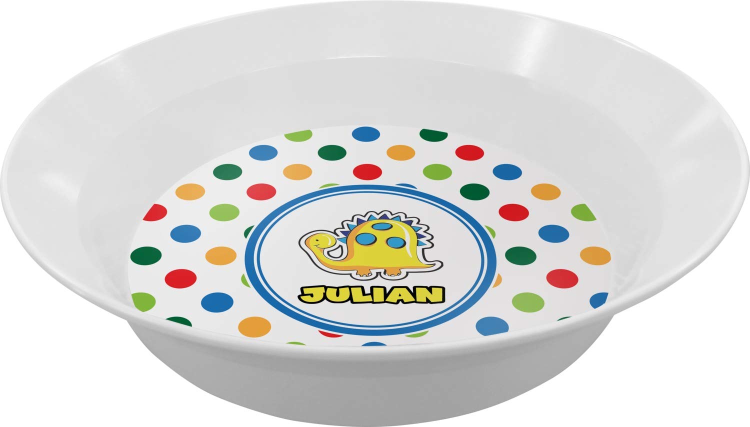 Personalized Dots & Dinosaur Melamine Bowl - 12 oz