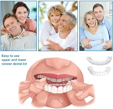 Wttfc 2 Pairs Dentures Adjustable False Teeth,Temporary Cosmetic Veneers Teeth Top and Bottom Set,Comfortable Clip On Veneers for Men & Women with Bad Teeth Regain Confident Smile