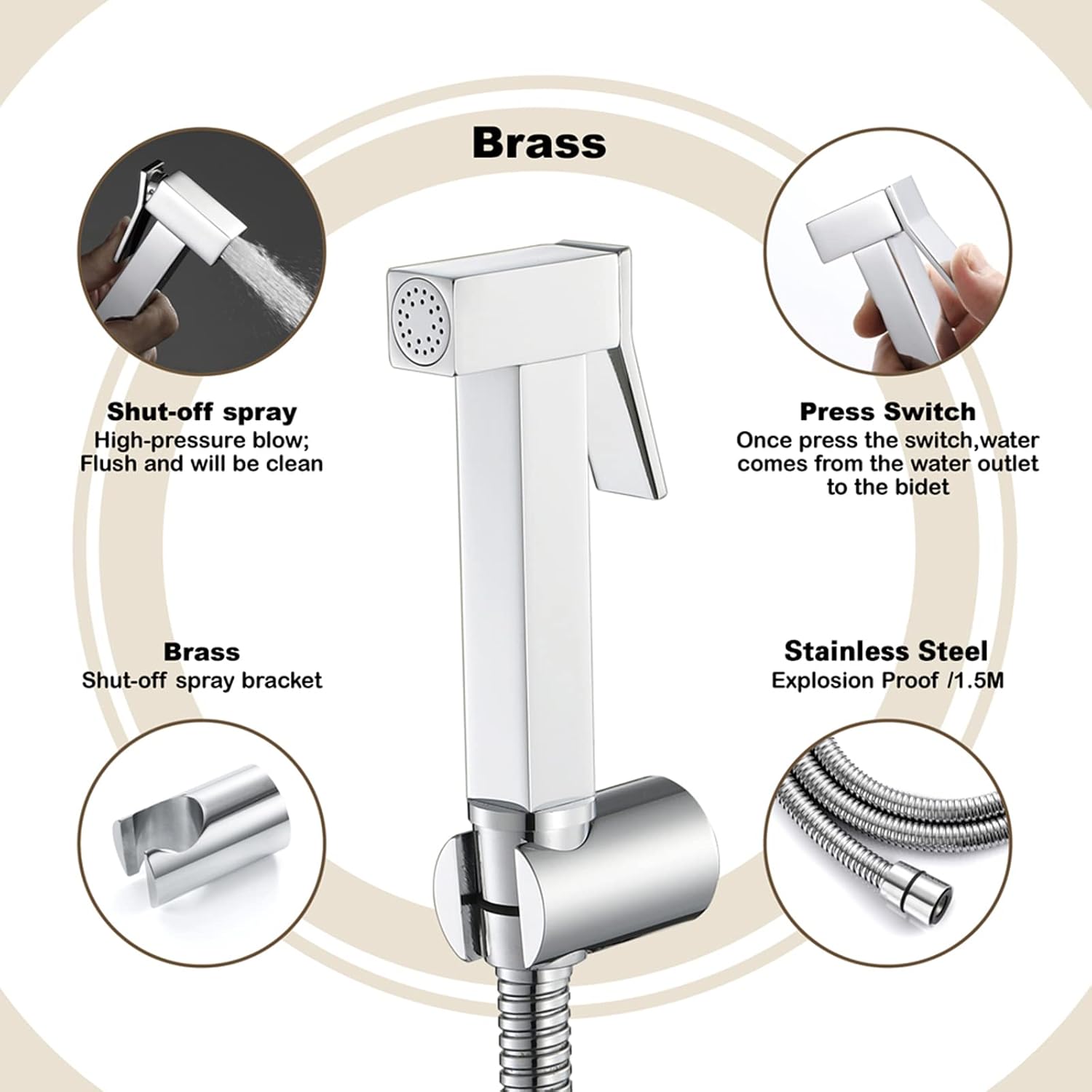 Handheld Bidet Sprayer for Toilet, Handheld Sprayer Kit, Hand Held Bidet, Cloth Diaper Sprayer Set -Adjustable Water Pressure Control for Feminine Wash, Pet Washing, Easy to Install(Type1)
