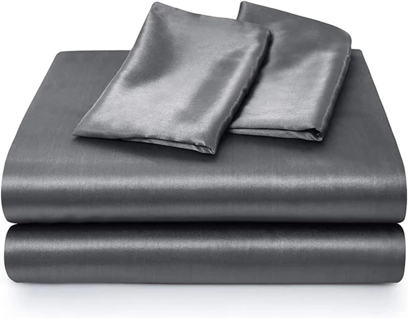 Bed, Luxury Bedding with Fitted Sheet Flat Sheet Pillowcase Silk Bed Sheets Set Queen King Size Deep Pocket Flat Bedsheets, Gray, MM-102
