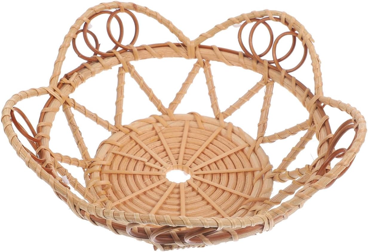 Amosfun Woven Snack Serving Bowl Rattan Woven Decorative Display Tray 6.10 X 6.10 X 2.16 in Fruit Bread Serving Basket Handwoven Storage Tray for Home Hotel Shop