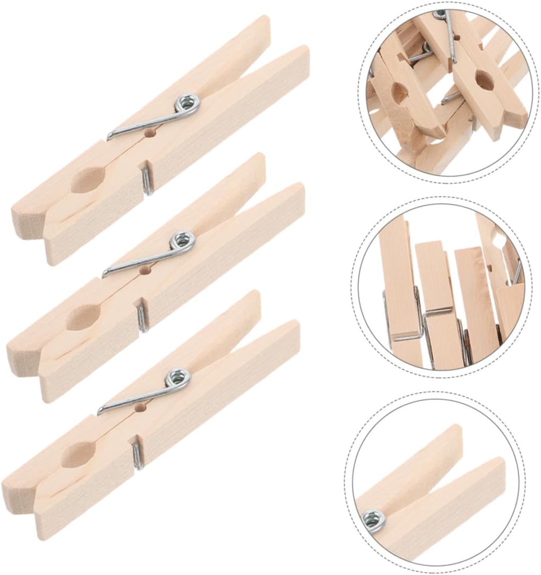 150pcs Wooden Clothes Pins and Windproof Plastic Clips, 7.2x1.0cm Mini Multi-Function Drying Clips for Laundry, Socks, and Small Garments, Unpainted Natural Clothespins for Home