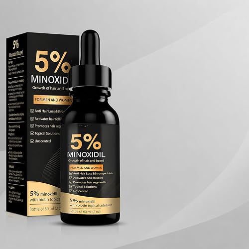 5% Minoxidil Drops with Biotin Topical Solution for Men and Women, Anti Hair Loss, Promotes Regrowth, 60ml