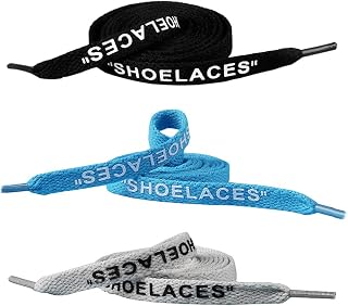 3 Pairs Shoelaces Text Printed Flat Shoelaces Replacement Shoe Laces for Sneakers Shoe Laces Swap – 1.2M - Black Gray Blue