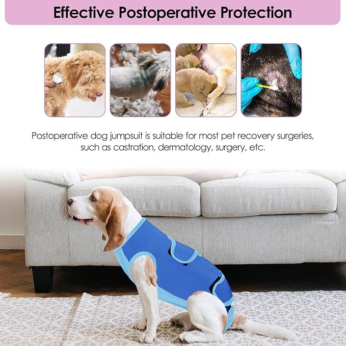 Image of SAWMONG Recovery Suit for Dogs Cotton, Professional Dog Surgery Suit for Spay, Pet Cone Alternative, Breathable Dog Onesie for Surgery Female Male, Abdominal Wounds Skin Disease Cat (XL, Blue)